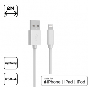 Cellect Lightning - USB-A adat- &eacute;s t&ouml;ltők&aacute;bel 2m feh&eacute;r (MDCU-IPH-MFI2-W)