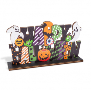 Family Halloween-i polc dekoráció fából "Happy Halloween" 17x10x4cm (56554)