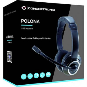 Conceptronic  POLONA 01B Telefon Over Ear headset Vezet&eacute;kes Stereo Fekete T&aacute;vir&aacute;ny&iacute;t&oacute;, Hangerő szab&aacute;lyoz&aacute;s, Mikrofon n&eacute;m&iacute;t&aacute;s ((POLONA01B)