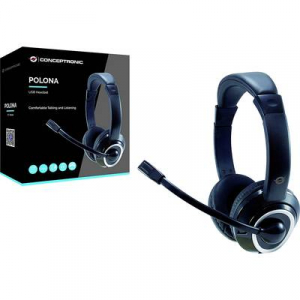 Conceptronic  POLONA 01B Telefon Over Ear headset Vezet&eacute;kes Stereo Fekete T&aacute;vir&aacute;ny&iacute;t&oacute;, Hangerő szab&aacute;lyoz&aacute;s, Mikrofon n&eacute;m&iacute;t&aacute;s ((POLONA01B)