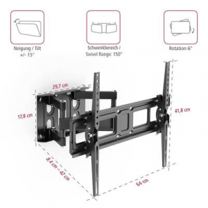 aha Elektronik  TV-Wandhalterung, vollbeweglich, 213 cm (84), Scherenarm, Schwarz TV fali tartó Dönthető, Billenthető 81,3 cm (32) - 213,4 cm (84) Csu