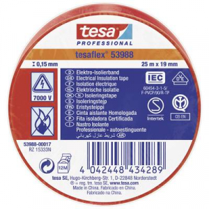 Tesa  flex IEC (53988-00017-00) Szigetelőszalag Piros (H x Sz) 25 m x 19 mm 1 db