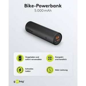 Goobay  (60656) Powerbank 5000 mAh L&iacute;tiumion Fekete &aacute;llapotjelző, LED-es zsebl&aacute;mpa