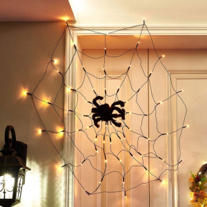 Family pókháló fényfüggöny pókkal - melegfehér 60db LED, USB-s tápellátás (58150)