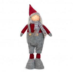 Family Karácsonyi textil manó figura kantáros nadrágban, teleszkópos lábbal 40-60cm (58367A)
