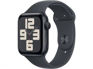 Apple Watch SE (2024) GPS 44mm éjfekete alumínimumtok, éjfekete sportszíj M/L (MXEK3QH/A)