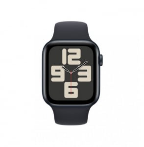 Apple Watch SE (2024) GPS 44mm éjfekete alumínimumtok, éjfekete sportszíj M/L (MXEK3QH/A)