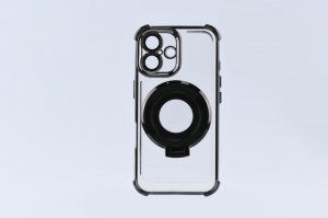 Cellect iPhone 16 mágneses tok kitámasztó gyűrűvel átlátszó-fekete (CEL-MAGRIN-IPH16-BK)
