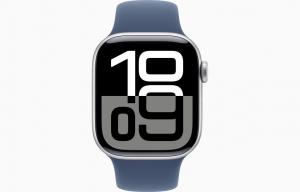 Apple Watch Series 10 (GPS + Cellular) 42mm ezüst színű alumíniumtok, denim sportszíj S/M méret (MWX33)