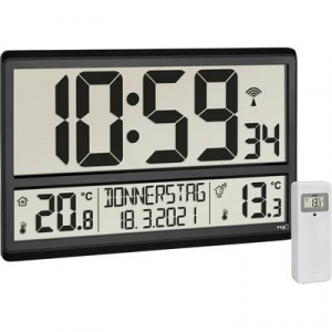 TFA Dostmann  (60.4521.01) R&aacute;di&oacute;jel vez&eacute;rl&eacute;sű Fali&oacute;ra 360 mm x 28 mm x 235 mm Fekete Nagy kijelző