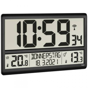 TFA Dostmann  (60.4521.01) R&aacute;di&oacute;jel vez&eacute;rl&eacute;sű Fali&oacute;ra 360 mm x 28 mm x 235 mm Fekete Nagy kijelző