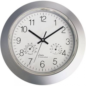 EUROTIME Analóg rádiójel vezérelt falióra, pára-/hőmérővel, O 34 cm (56004)