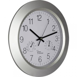 EUROTIME Analóg rádiójel vezérelt falióra, pára-/hőmérővel, O 34 cm (56004)