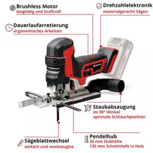 Einhell  TP-JST 18/135 Li BL Akkus beszúrú fűrész (4321265) kefe nélkül, akku nélkül, töltő nélkül Vele szállított akkuk száma 0