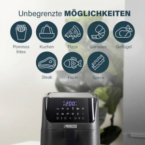 Princess  (01.182031.01.001) Forrólevegős fritőz 1350 W Időzítő funkció, Hőmérséklet előválasztás, Forrólevegő funkció, Túlhevülés elleni védelem, Tap