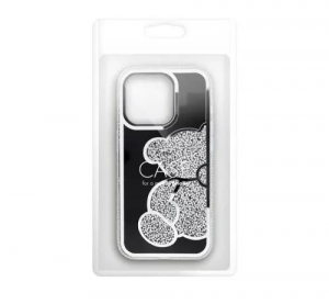 Teddy Bear iPhone 16 Plus csillogó köves tok fekete-ezüst (101232)