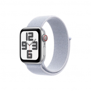 Apple Watch SE (2024) GPS + Cellular 40mm ezüst színű alumínimumtok, fakókék sportpánt (MXGE3)