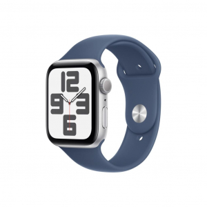 Apple Watch SE (2024) GPS 44mm ezüst színű alumínimumtok, denimszínű sportszíj M/L (MXER3)