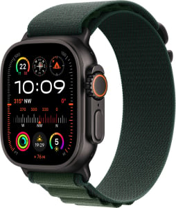 Apple Watch Ultra 2 GPS + Cellular 49mm fekete titántok, sötétzöld alpesi pánt L méret (MX4T3FD/A)