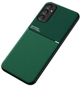Gigapack Samsung Galaxy A34 5G (SM-A346) mágneses, bőr hatású, csíkos mintás tok sötétzöld (GP-144466)