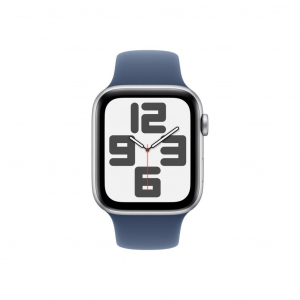 Apple Watch SE (2024) GPS 44mm ezüst színű alumínimumtok, denimszínű sportszíj M/L (MXER3)