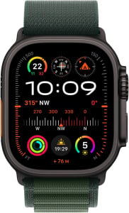 Apple Watch Ultra 2 GPS + Cellular 49mm fekete titántok, sötétzöld alpesi pánt L méret (MX4T3FD/A)