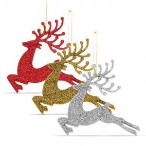 Family karácsonyfadísz - glitteres rénszarvas piros/arany/ezüst 12cm (58680)