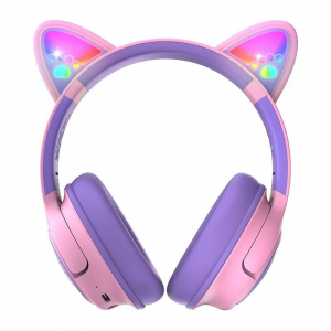 PowerLocus Bobo Cat Ears vezeték nélküli fejhallgató gyerekeknek rózsaszín-lila