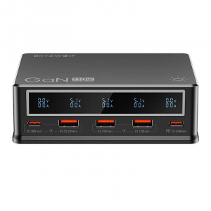 BlitzWolf 3xUSB-A, 2xUSB-C hálózati töltő 110W PD fekete (BW-i9)