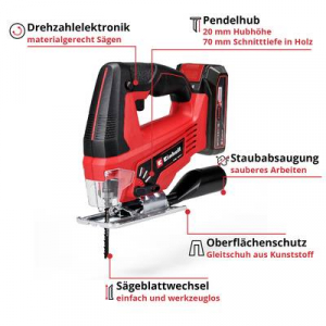 Einhell  TC-JS 18/70 Li (1x2,5Ah) Power X-Change Akkus besz&uacute;r&uacute; fűr&eacute;sz (4321280) 18 V 2.5 Ah Vele sz&aacute;ll&iacute;tott akkuk sz&aacute;ma 1