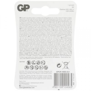 GP 9V-os elem, l&iacute;tium, 9V, 800 mAh,  CR-9V (6LR61), 6LR21, 6AM6, 6LP3146, MN1604, A1604, E Block, LR22