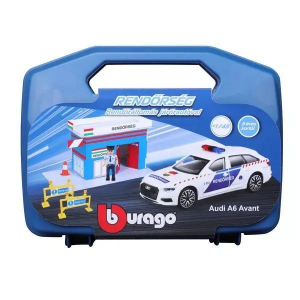 Bburago: Audi A6 Avant magyar rendőraut&oacute; &eacute;s rendőr&ouml;rs szett bőr&ouml;ndben (10705)