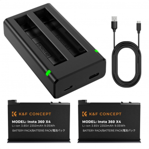 K&F Concept hordozható dupla USB-C akkumulátor töltő + 2db Insta 360 X4 akkumulátor 2350mAh (KF-28-0050)