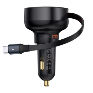 Baseus Enjoyment Pro autós töltő beépített Type-C kábellel 60W fekete (C00057800111-00)