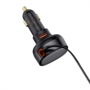 Baseus Enjoyment Pro autós töltő beépített Type-C kábellel 60W fekete (C00057800111-00)