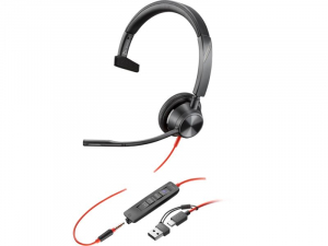 Poly Blackwire 3315 Teams mono USB-C headset + 3,5 mm-es csatlakoz&oacute; + USB-C&ndash;USB-A-adapter (8X218AA)