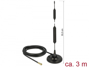 Delock GSM antenna SMA-dug&oacute; 5 dBi ir&aacute;ny&iacute;tatlan, r&ouml;gz&iacute;tett, m&aacute;gneses talppal &eacute;s csatlakoz&oacute;k&aacute;bellel (R (12418)