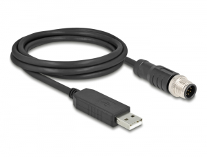Delock M12 Soros csatlakoz&aacute;s&uacute; k&aacute;bel FTDI chip k&eacute;szlettel, A-t&iacute;pus&uacute; USB 2.0 apa - M12 RS-232 apa A-k&oacute;dol&aacute;s&uacute; 8 tűs 1,8 m fekete (64257)
