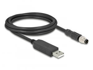 Delock M8 Soros csatlakoz&aacute;s&uacute; k&aacute;bel FTDI chip k&eacute;szlettel, A-t&iacute;pus&uacute; USB 2.0 apa - M8 RS-232 apa A-k&oacute;dol&aacute;s&uacute; 3 tűs 1,8 m fekete (64258)