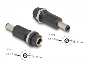 Delock Adapter, DC 5,5 x 2,5 mm-csatlakozóhüvely, DC 5,5 x 2,1 mm méretű apa (64281)