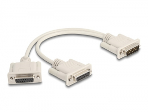 Delock Y osztott k&aacute;beles adapter D-Sub 15 tűs apa - 2 x D-Sub 15 tűs anya csavarokkal 30 cm (65833)