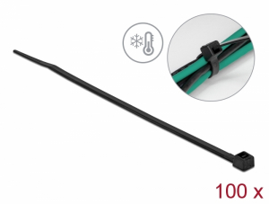 Delock Kábelkötöző ellenáll a hideg hőmérsékletnek hossza 200 x szélessége 3,6 mm, 100 db. Fekete (19188)