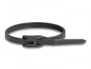 Delock K&aacute;belk&ouml;tegelő lapos fejr&eacute;sszel hossza 370 mm sz&eacute;less&eacute;ge 7,6 mm, 100 db. Fekete (19503)