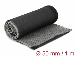 Delock Hőellen&aacute;ll&oacute; EMI Shielding fonott bor&iacute;t&aacute;s t&eacute;pőz&aacute;ras r&ouml;gz&iacute;tővel, 1 m x 50 mm m&eacute;retű, fekete (20844)