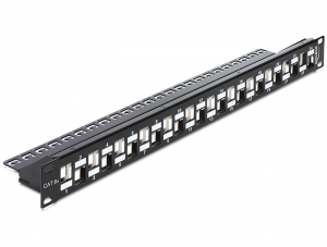 Delock 19" m&eacute;retű, 24db l&eacute;pcsőzetes elrendez&eacute;sű porttal rendelkező Keystone patchpanel tehermentes&iacute;t (43278)