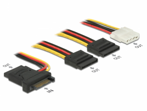 Delock T&aacute;pk&aacute;bel SATA 15 tus apa > 3 x SATA anya + 1 x Molex 4 tus anya 20 cm (PCB) (60171)