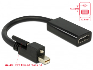 Delock Adapter mini Displayport 1.2-dug&oacute;s csatlakoz&oacute; csavarral > HDMI-csatlakoz&oacute;h&uuml;vely 4K akt&iacute;v feke (62640)