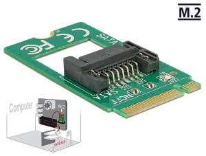 Delock Adapter, M.2 aljzat B nyílással, csatlakozódugó > 7 tus SATA - formatényezo (2242) (62876)