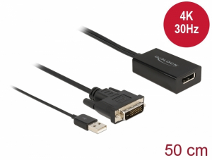 Delock Adapter DVI-dug&oacute;s csatlakoz&oacute; > DisplayPort 1.2-csatlakoz&oacute;h&uuml;vely fekete 4K-hez HDR funkci&oacute;val (63189)