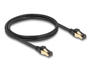 Delock RJ45 h&aacute;l&oacute;zati k&aacute;bel Cat.6A apa - apa S/FTP fekete 1 m - Cat.7 nyers k&aacute;bellel, mely alkalmas bel- &eacute;s k&uuml;lt&eacute;ri haszn&aacute;latra (80248)